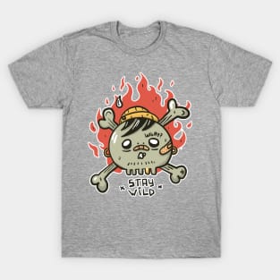 Emo skull with piercing tattoo and fire T-Shirt